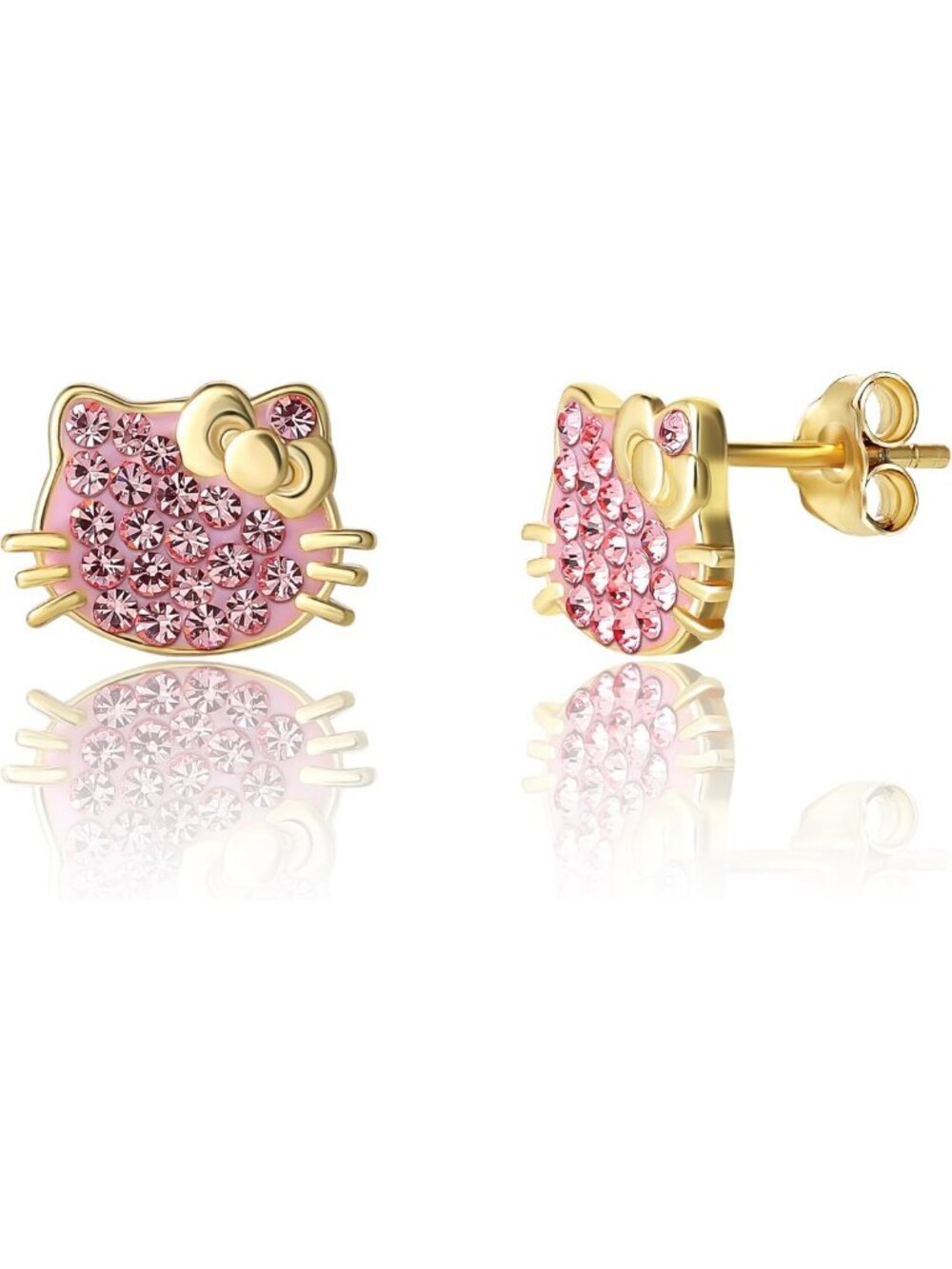 Chic Rose Crystal Stud Earrings, 18k Gold Plated, Cute Kitty Design, Fashion